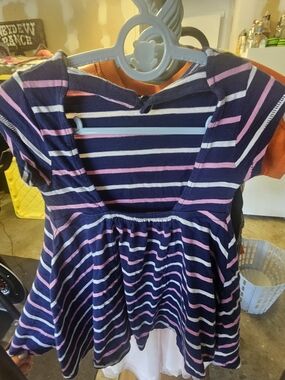 Old Navy Navy Blue Pink Striped Girls Casual Dress
